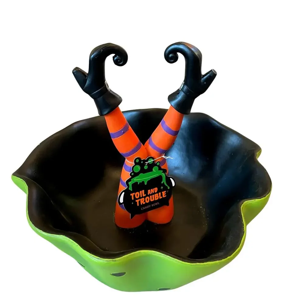 Halloween Witch Legs Candy Bowl 11in Whimsical Trick or Treat Dish NEW